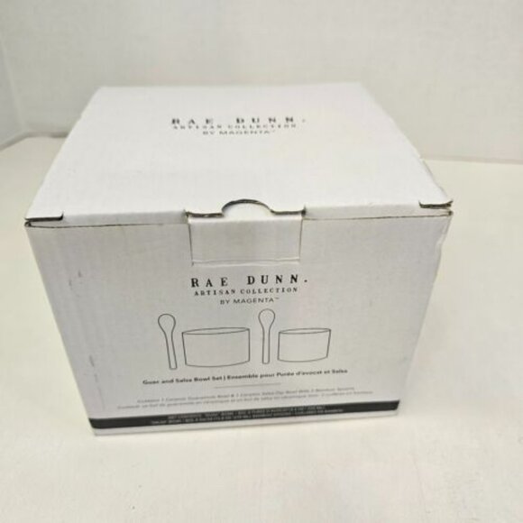 Rae Dunn Guacamole And Salsa Bowl Set Ceramic Dip Bowls 2 Bamboo Spoons - Picture 10 of 12